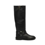 Zwarte Leren Laars Via Roma 15 , Black , Dames