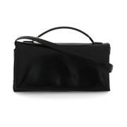 Zwarte leren handtas met handvat en schouderriem Marni , Black , Dames