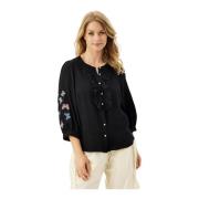 Zwarte Vlinder Overhemd Blouse IN Front , Black , Dames