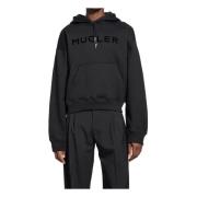 Zwarte Katoenen Jersey Hoodie met Logo Mugler , Black , Heren