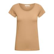 Warm Camel Strakke Top T-Shirt InWear , Brown , Dames