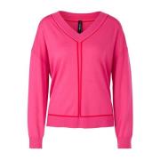 Gestreepte V-hals trui - Marc Cain , Pink , Dames