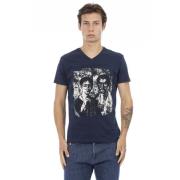 Korte Mouw V-hals T-shirt - Voorprint Trussardi , Blue , Heren