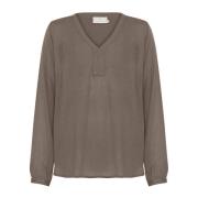 Bruine Blouse met Lange Mouwen en V-Hals Kaffe , Brown , Dames