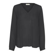 Zwarte V-hals Lange Mouw Blouse Kaffe , Gray , Dames