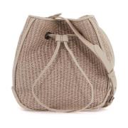 Raffia Bucket Tas met Leren Koord Brunello Cucinelli , Beige , Dames