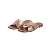 Metallic Leren Cross Strap Sandalen Femmes du Sud , Pink , Dames