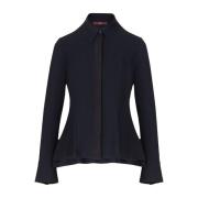 Navy Blue Jersey Wrap Collar Shirt High , Blue , Dames