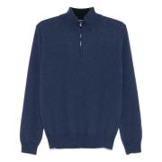 Luxe Wol Kasjmier Half-Zip Trui Corneliani , Blue , Heren