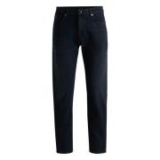 Slim Fit Jeans met Leren Logo Hugo Boss , Blue , Heren