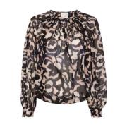 Abstract Patroon Puff Mouw Shirt Forte Forte , Beige , Dames