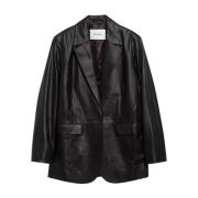 Boxy Leren Blazer IVY OAK , Black , Dames