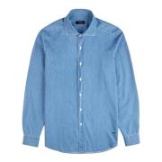 Blauw Chambray Geborduurd Logo Overhemd Fay , Blue , Heren