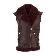 Shearling Sleeveless Coat in Bordeaux Federica Tosi , Red , Dames