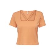 Square Neck Short Sleeves Top Only , Orange , Dames