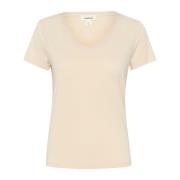 V-Hals Korte Mouw Top Havermeel Soaked in Luxury , Beige , Dames