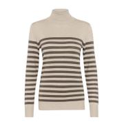 Gestreepte Coltrui Trui Veergrijs/Bruin Kaffe , Beige , Dames