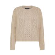 Zachte Cashmere Blend Trui met Aran Motief Peuterey , Beige , Dames