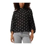 Zwarte Ronde Hals Blouse Minus , Black , Dames