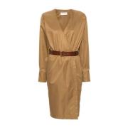 Kameel Katoenen Twill Midi Jurk Saint Laurent , Brown , Dames