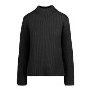 Geribbelde Crew-neck Trui van Wolmix BomBoogie , Black , Dames