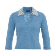 Gebreide trui met parel kraag en glitter details Liu Jo , Blue , Dames