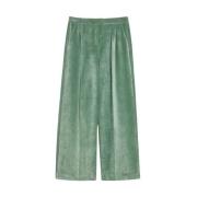 Fluwelen Broek Wijd Recht Dubbele Plooien Pennyblack , Green , Dames