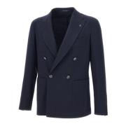 Navy Blauw Wol Blazer Jas Tagliatore , Blue , Heren