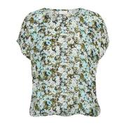 Blauw/Groen Abstracte Bloem Top Kaffe , Multicolor , Dames