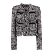 Stijlvolle Fringed Boucle Jacket Self Portrait , Gray , Dames