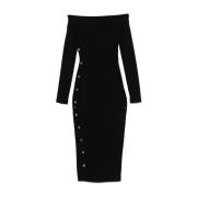 Zwarte Midi Jurk met Gouden Knopen Elisabetta Franchi , Black , Dames