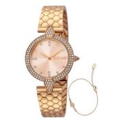 Rose Gold Stainless Steel Watch with Leather Band Just Cavalli , Yello...