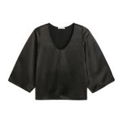 Glanzende Zwarte Blouse met Zijsplitten By Herenne Birger , Black , Da...