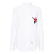 Geborduurde Bloem Ronde Kraag Shirt Thom Browne , White , Dames