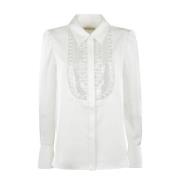 Satin Embellished Bib Blouse Self Portrait , White , Dames