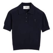 Nachtblauwe Wol Polo Shirt Ami Paris , Blue , Dames