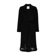 Zwarte Wollen Jas met Kantdetail Ermanno Scervino , Black , Dames