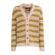 Gestreepte V-hals Cardigan in Licht Camel Marni , Multicolor , Dames