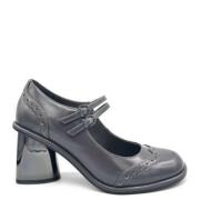 Grijze Leren Engelse Stijl Schoen Jeannot , Gray , Dames