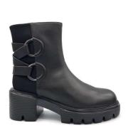 Zwarte stof en leren enkellaars Jeannot , Black , Dames