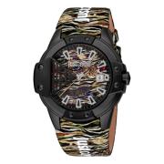 Stijlvol Unisex Leren Band Horloge Just Cavalli , Black , Heren