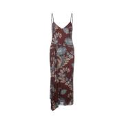 Bordeaux Bloemen Midi Jurk Paillet Applicatie Etro , Red , Dames