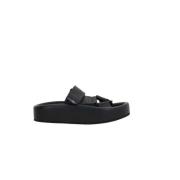 Zwarte Flatform Sandalen met Velcro Banden MM6 Maison Margiela , Black...