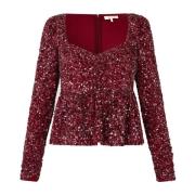 Romantische Ida Blouse met Paillet Mesh Notes Du Nord , Red , Dames