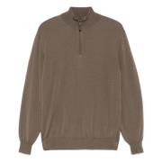 Merino Wol Half-Zip Gebreid Canali , Brown , Heren