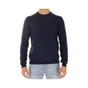 Crewneck Sweater Merino Cotton Logo Contrast Sun68 , Blue , Heren