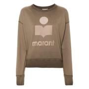 Khaki Flocked Logo Crew Neck Sweater Isabel Marant Étoile , Beige , Da...