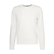 Witte Wol Ronde Hals Trui Boss , White , Heren