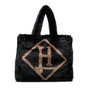 Shearling Zwarte Tas met Logoprint Herno , Black , Dames