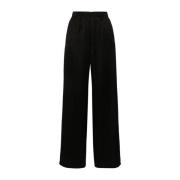 Zwarte Wijde Pijp Viscose Wol Broek Forte Forte , Black , Dames